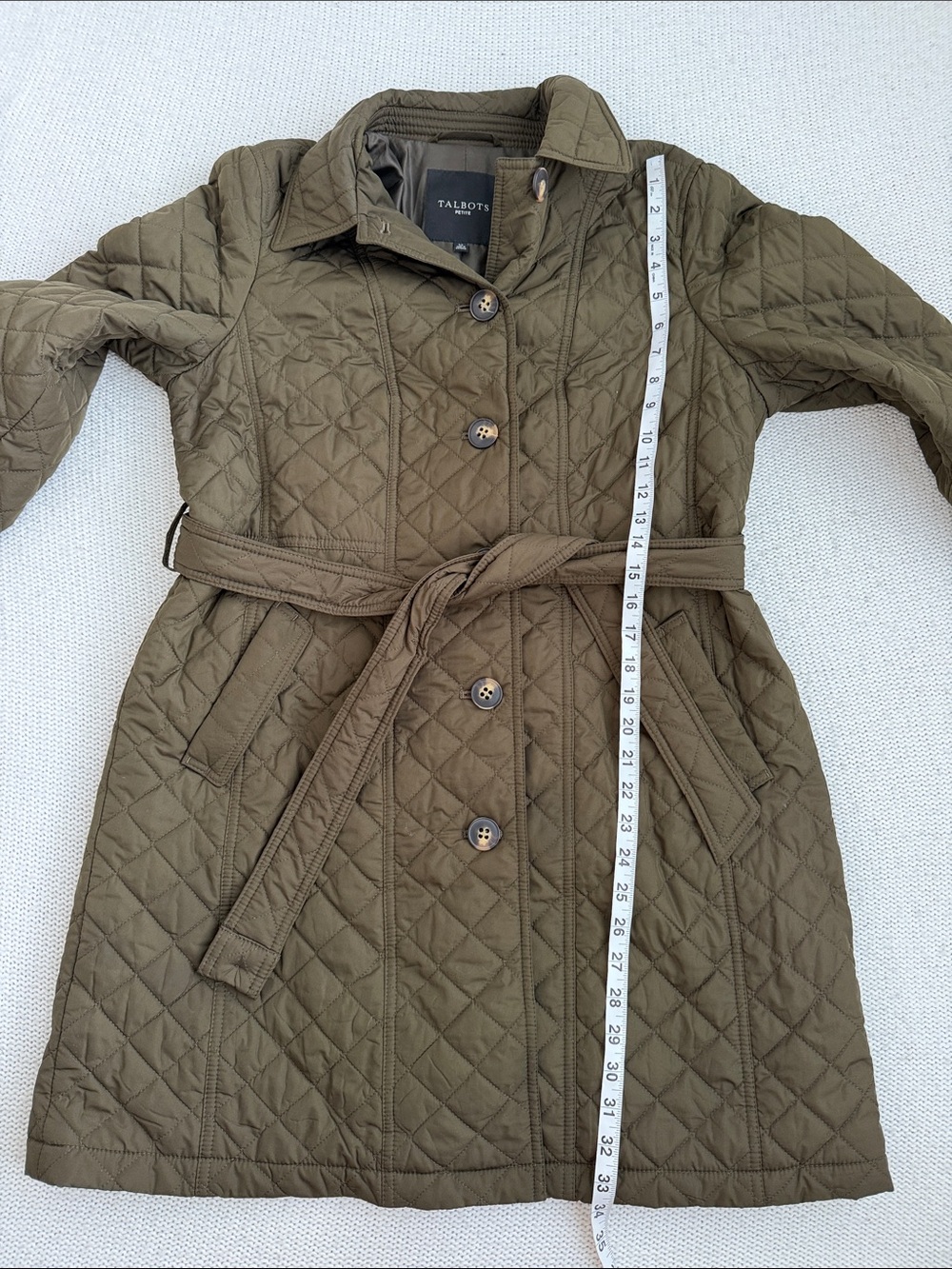 Talbots Quilted Belted Coat Green Size LP - Picture 6 of 9